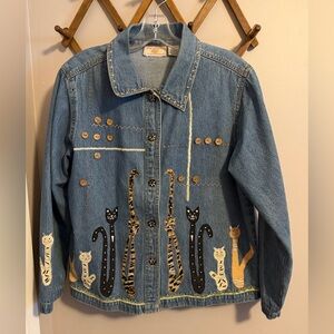 Vintage 90s New Identity Cat Lover Denim Jacket Kitschy Teacher Core – Large